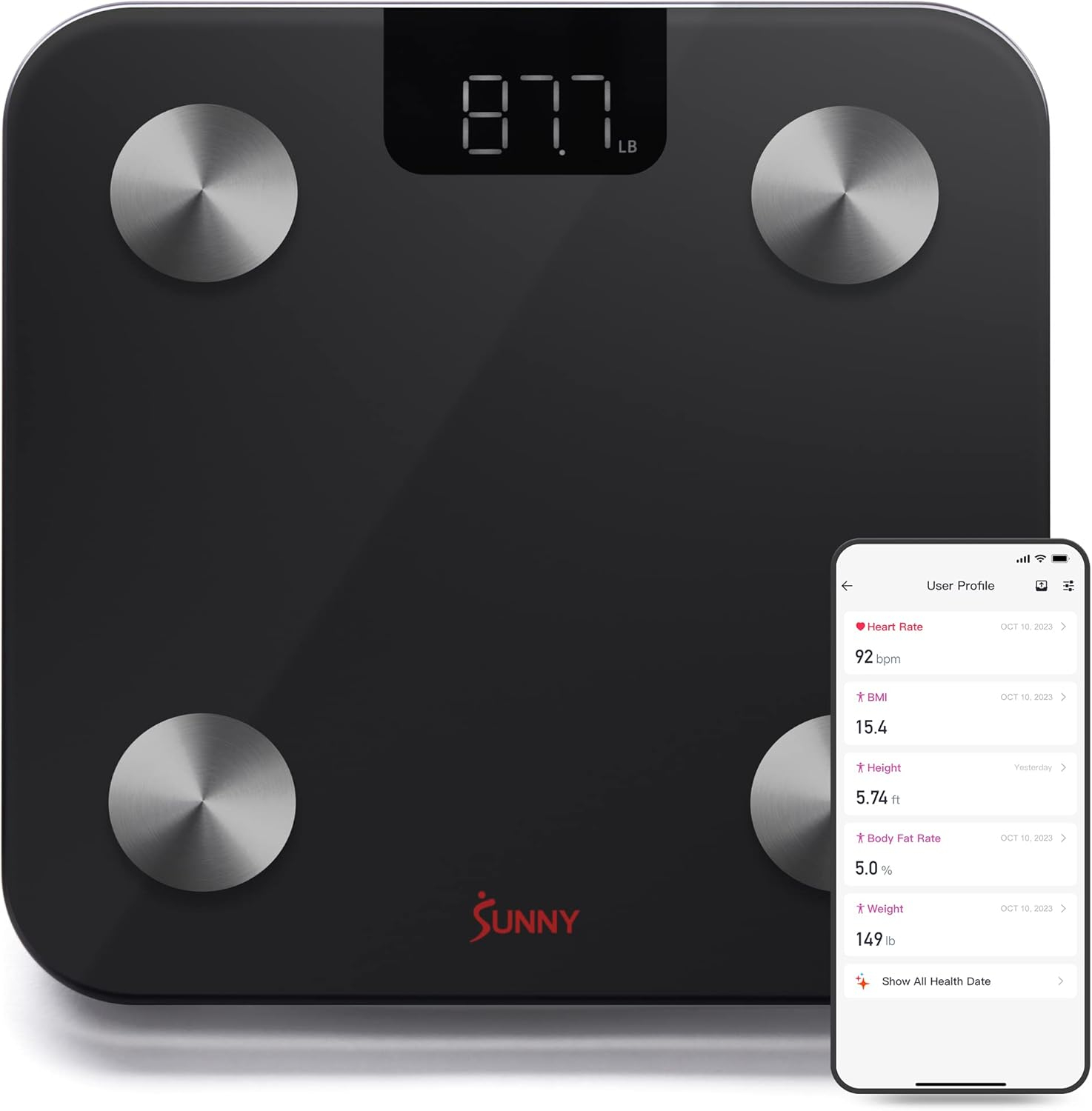 Sunny Health & Fitness Body Fat BMI Smart Scale with 20 Metric Health Tracker & Bluetooth & FREE SunnyFit® App - SF-WS022063