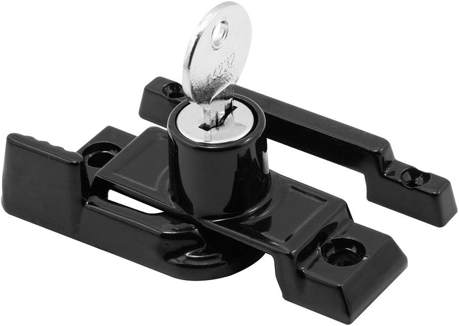 Keyed Child-Proof Sash Lock, 2-1/4 in. Hole Centers, Diecast Zinc, Painted Black, (Single Pack)