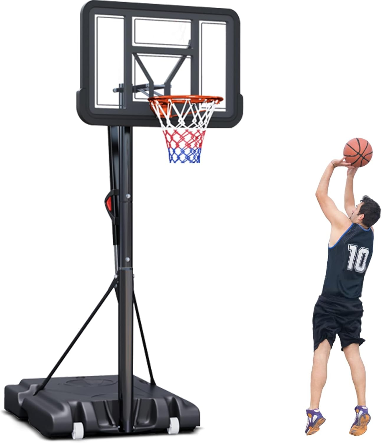 Portable Basketball Hoop,5.5-10FT Height Adjustable Outdoor Basketball Hoop Goal with 44 Inch Impact Backboard and Portable Wheels for Youth Adults Play in Backyard/Courts/Indoor