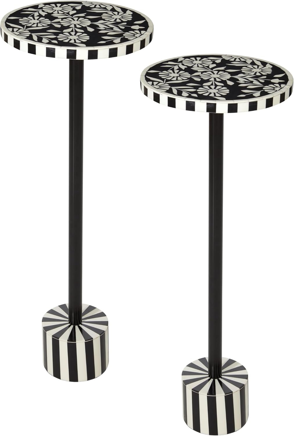 OSP Home Furnishings Round Side Table, Set of 2, Mosaic Black and White Top with Black Metal Base
