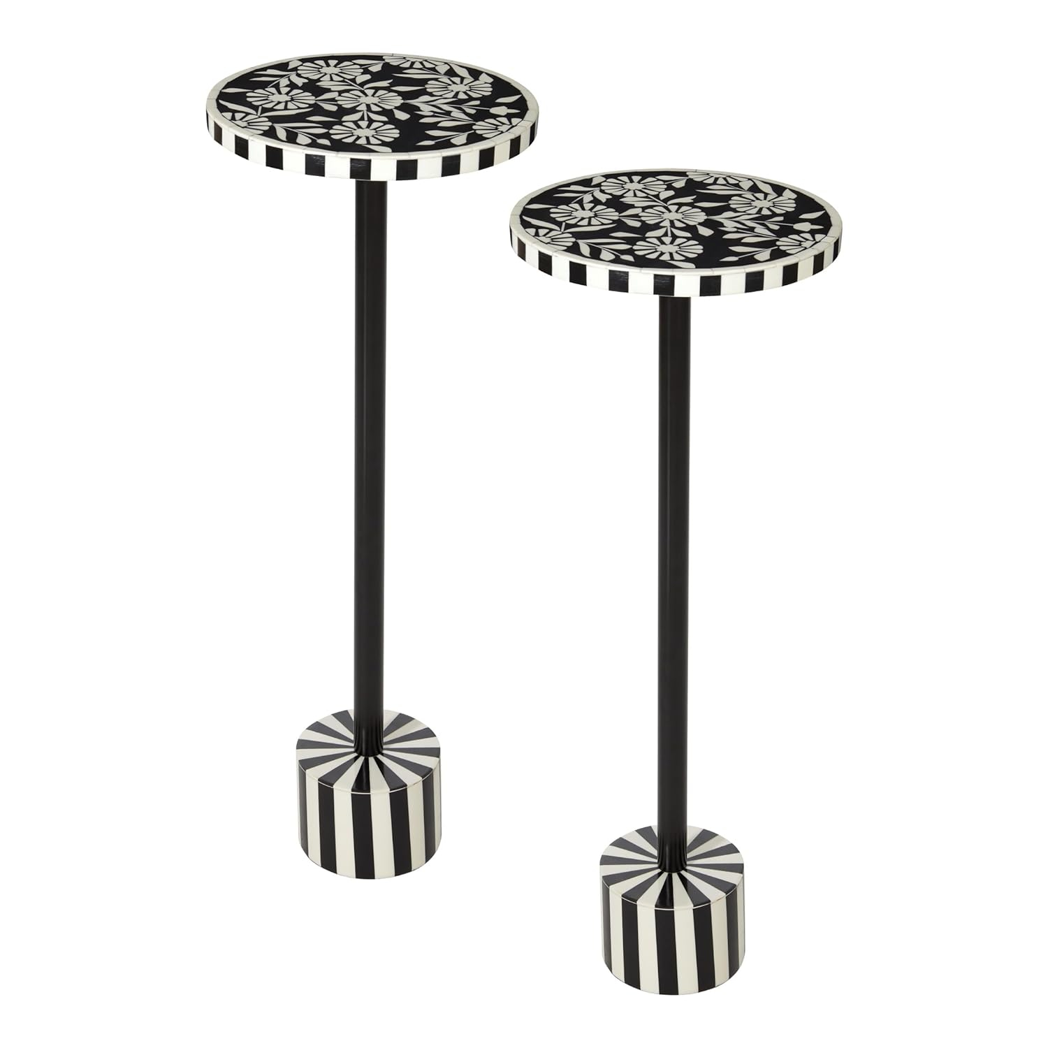 OSP Home Furnishings Round Side Table, Set of 2, Mosaic Black and White Top with Black Metal Base