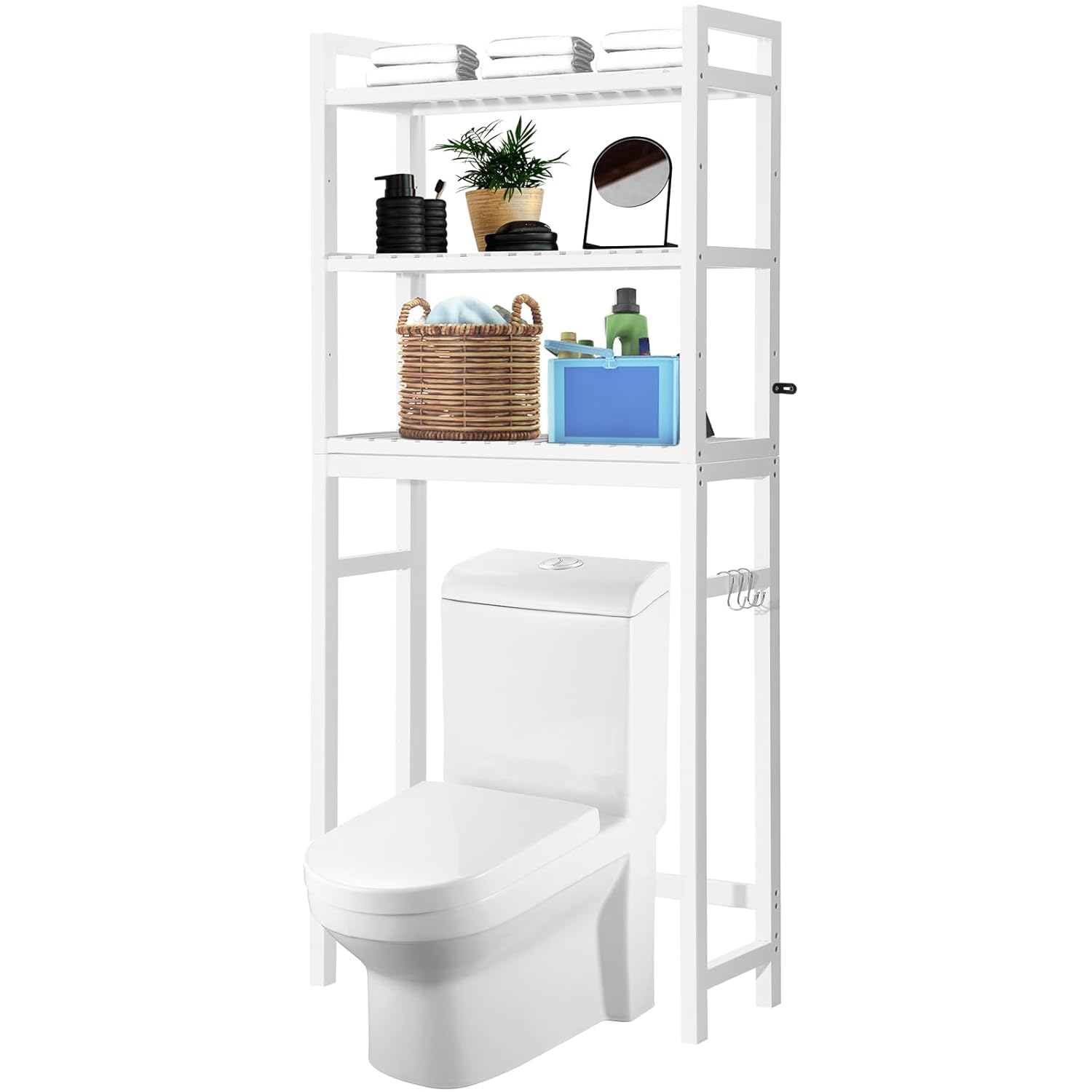 Over The Toilet Storage, 4-Tier Bathroom Organizer Over Toilet with Sturdy Bamboo Shelves, Multifunctional Toilet Shelf, Easy to Assemble and Saver Space, Gray