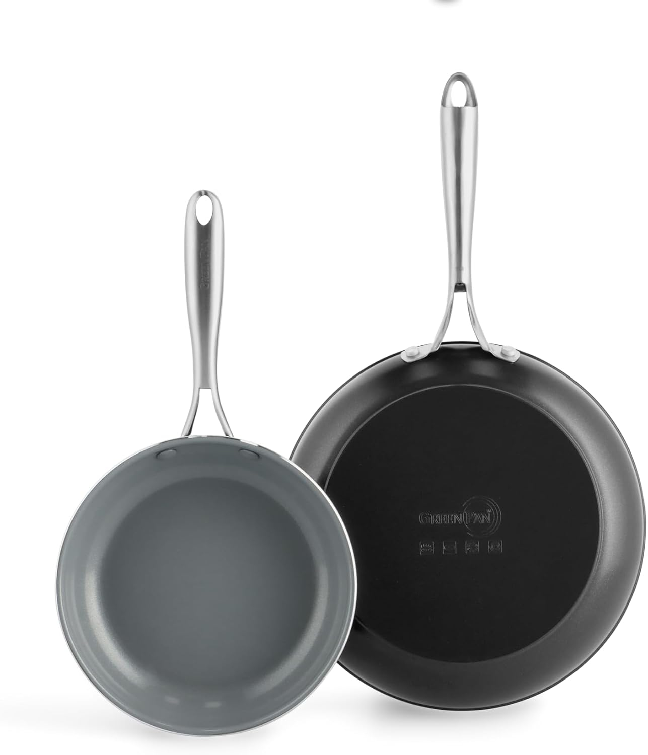GreenPan Swift Healthy Ceramic Nonstick, 8" and 10" Frying Pan Skillet Set, Stainless Steel Handles, , Dishwasher Safe, Oven Safe, Black