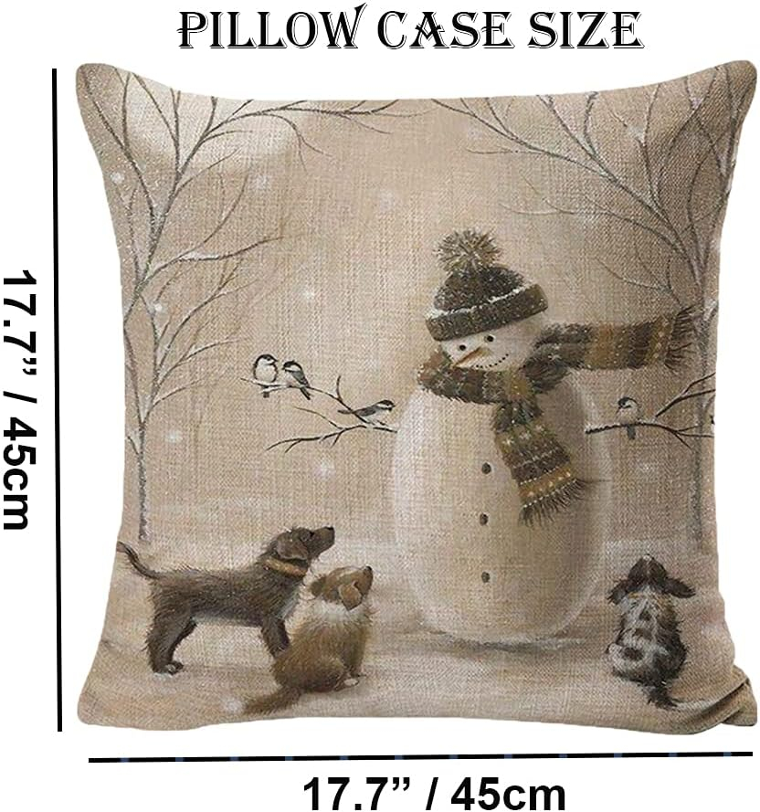 Decorative Throw Pillow Cover Christmas - 18 x 18 Inch Animal Snowman Rabbit Deer Silver Xmas Cushion Case - Set of 4 Square Pillowslip, Gift for Sofa, Patio, bedroom Decor (Hellote Xmas, 18"x18")