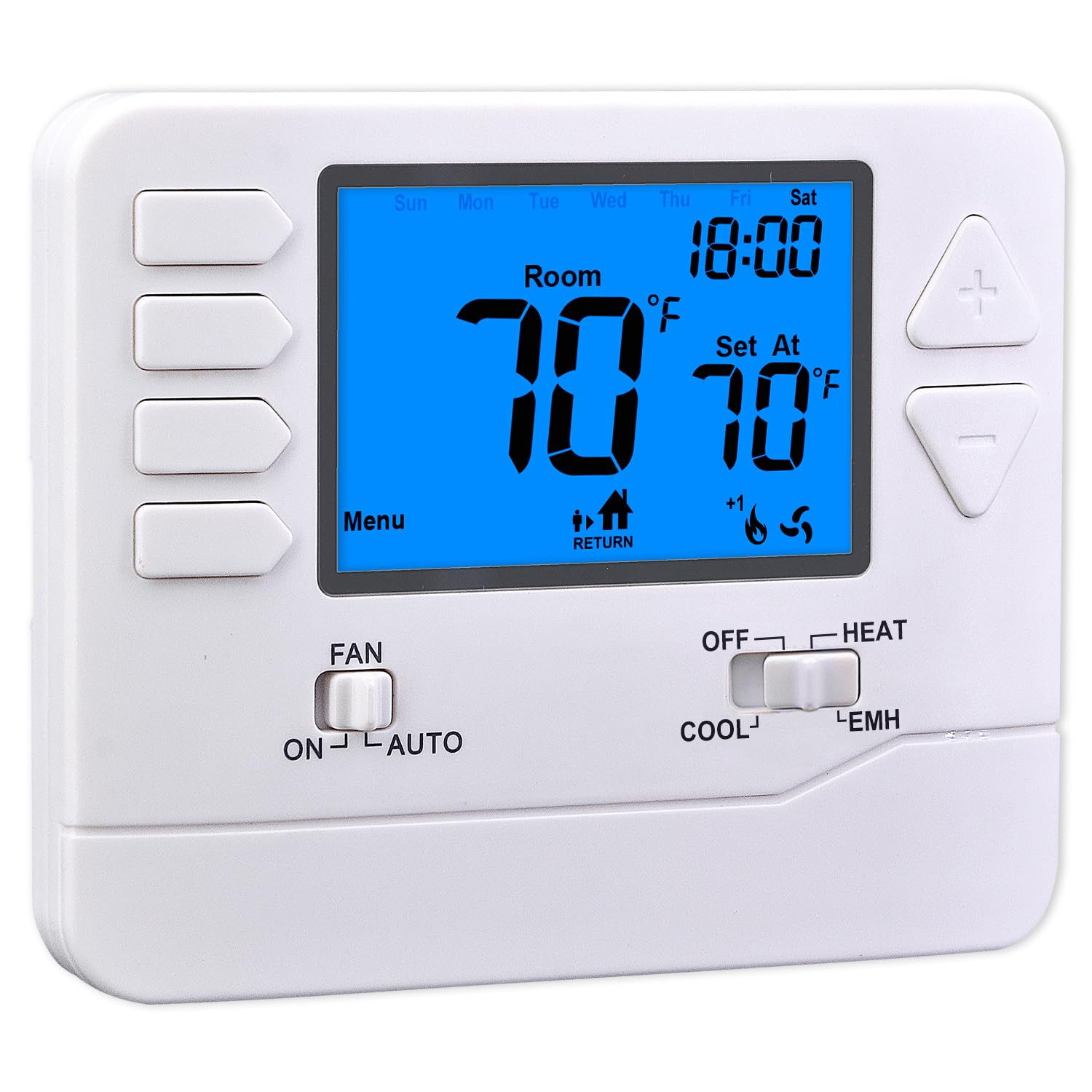 5-1-1 Day Programmable Thermostat for Home Conventional Single or Multistage Systems, up to 2 Heat/ 2 Cool, (with White Backlight)