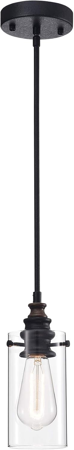 Warehouse of Tiffany Tedosha 1-Light Black Pendant Lamp with Glass Cylinder Shade