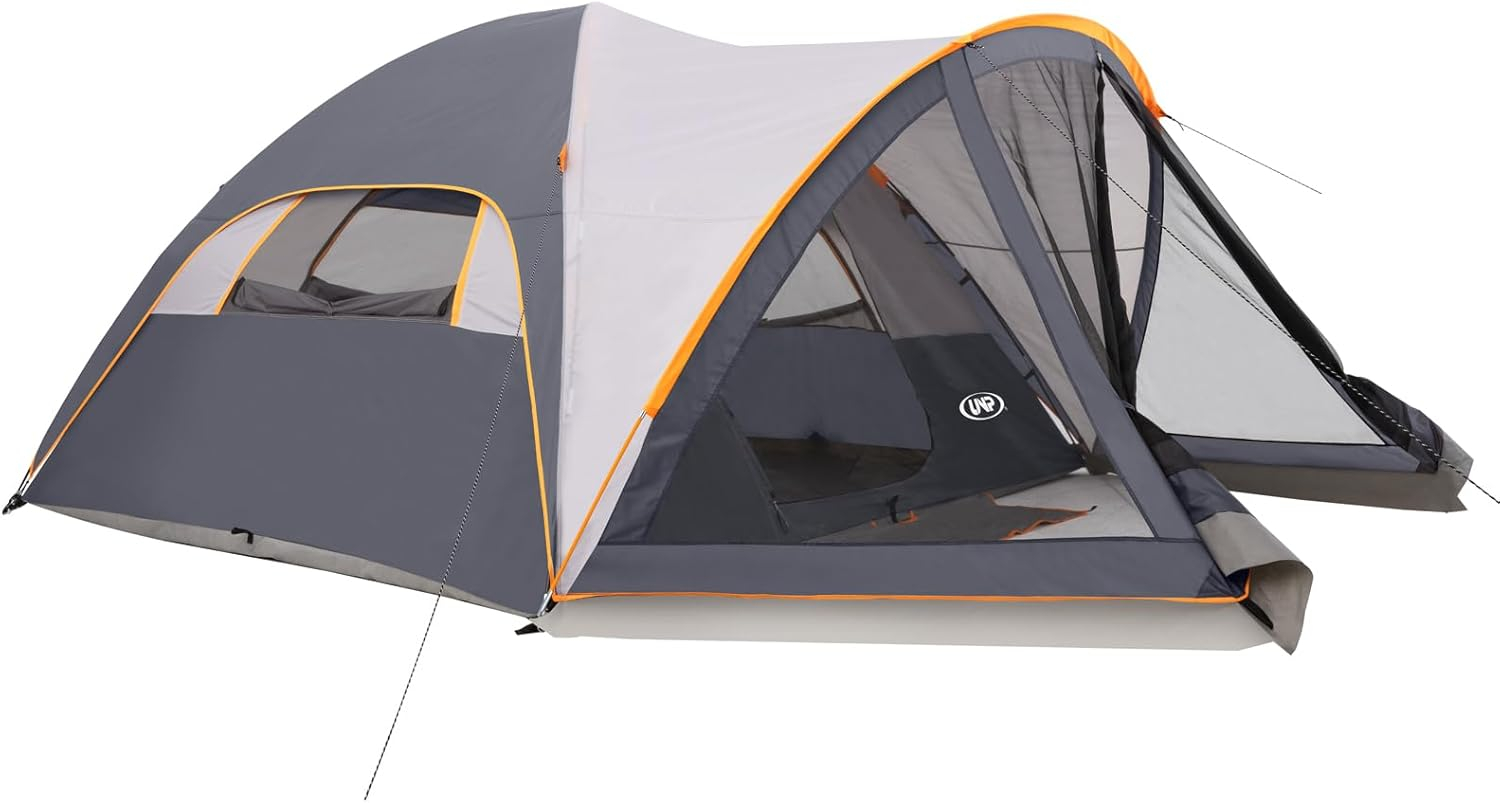 UNP Camping Tent with Screen Room, Portable 6 Person Camping Tent with Screen Porch, Family Dome Tent for Camping Outdoor - 14'x11'x72''(H)