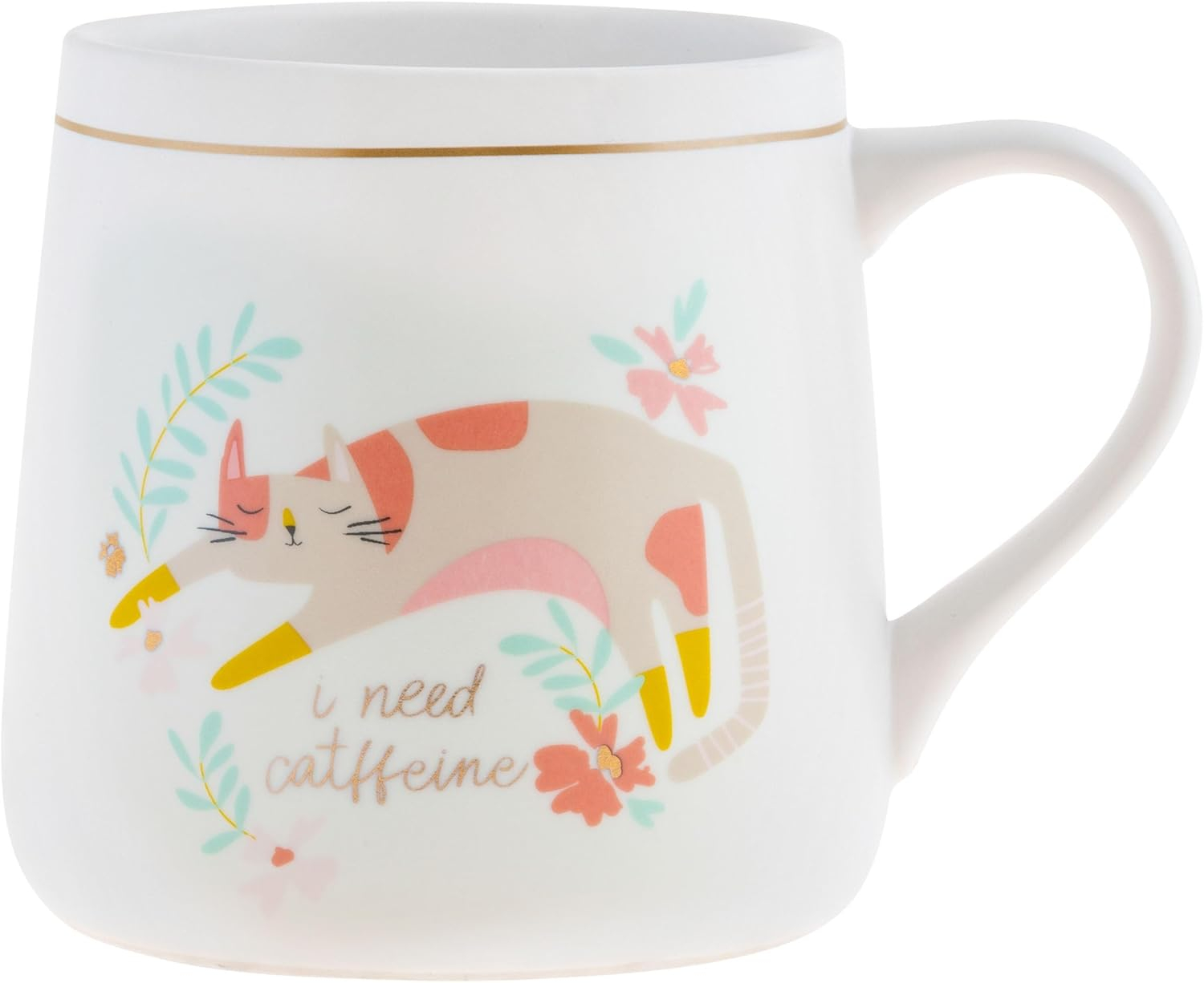 Karma, 18 oz Ceramic Flora Mug - Cute Coffee and Tea Mug - Ceramic Coffee Mugs for Women and Men, Cat