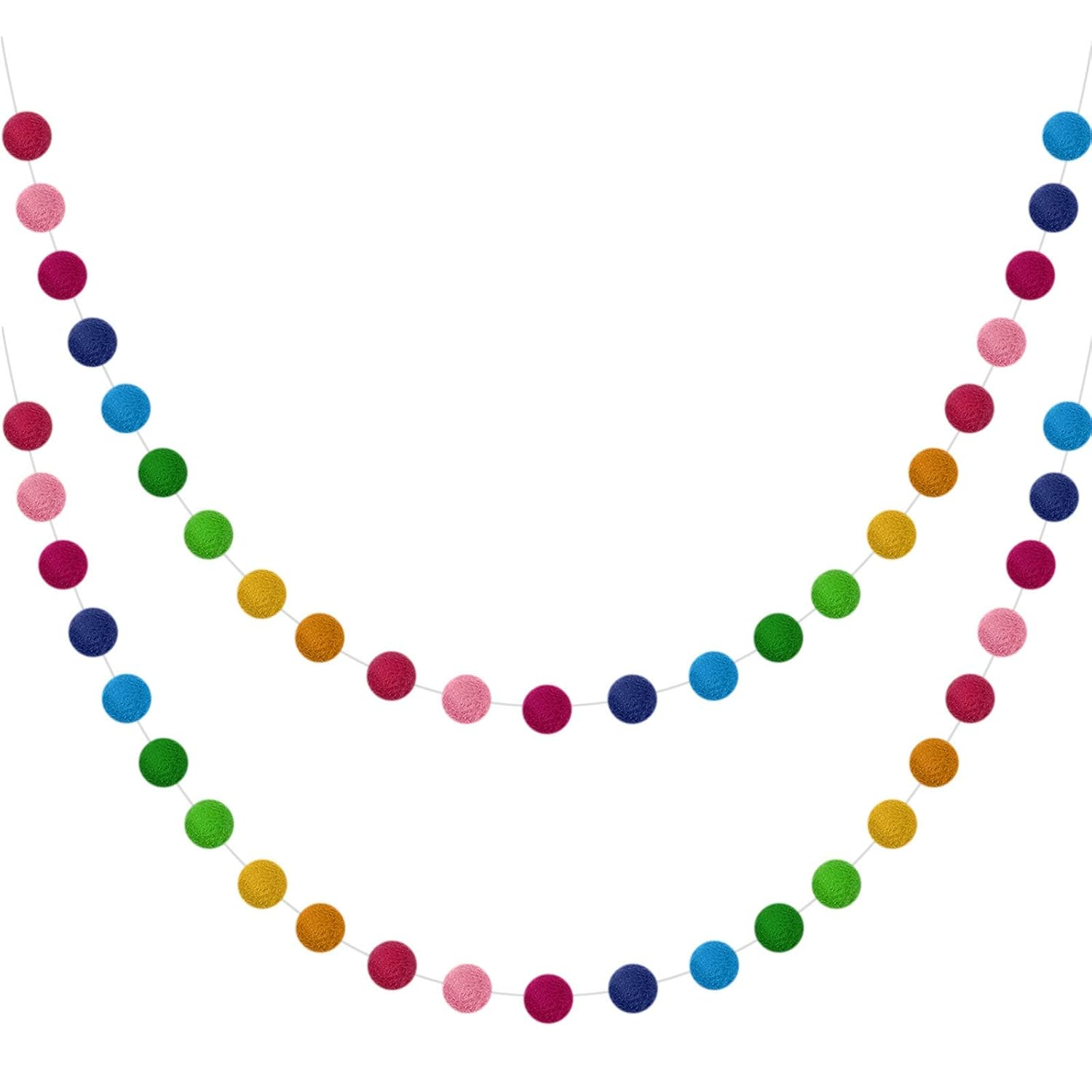 Wool Felt Ball Garland Colorful Pom Pom Garland Handmade 6.5 Feet Long 24 Balls Felt Ball Garlands for Wall Christmas Tree Decoration