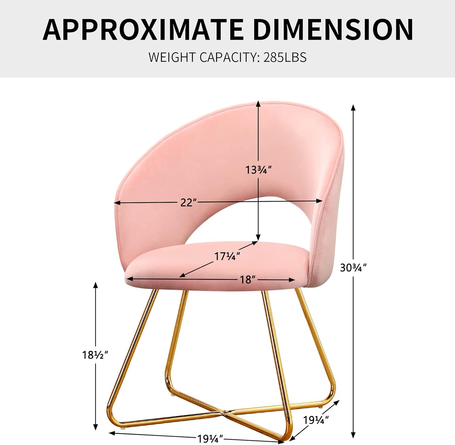 Furniliving  Velvet Upholstered Accent Chair Mid-Back Leisure Chairs Makeup Vanity Stool  , Pink