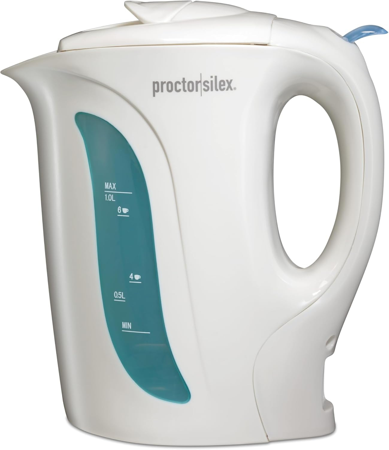 Proctor Silex Electric Kettle, Auto Shutoff, Boil-Dry Protection, 1 Liter, White, New, K2070PS