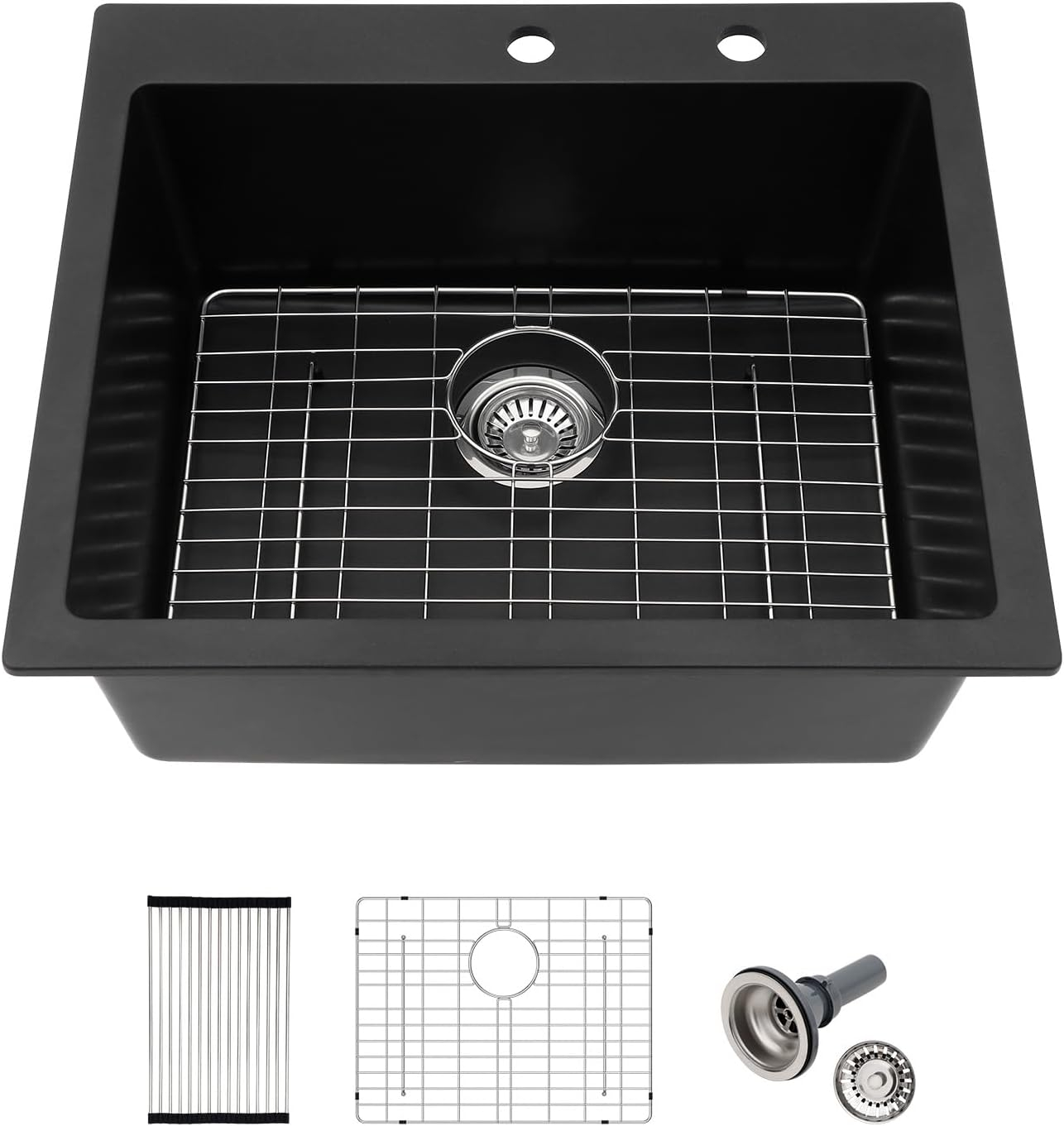 25x22 Inch Black Granite Composite Single Bowl Kitchen Sink