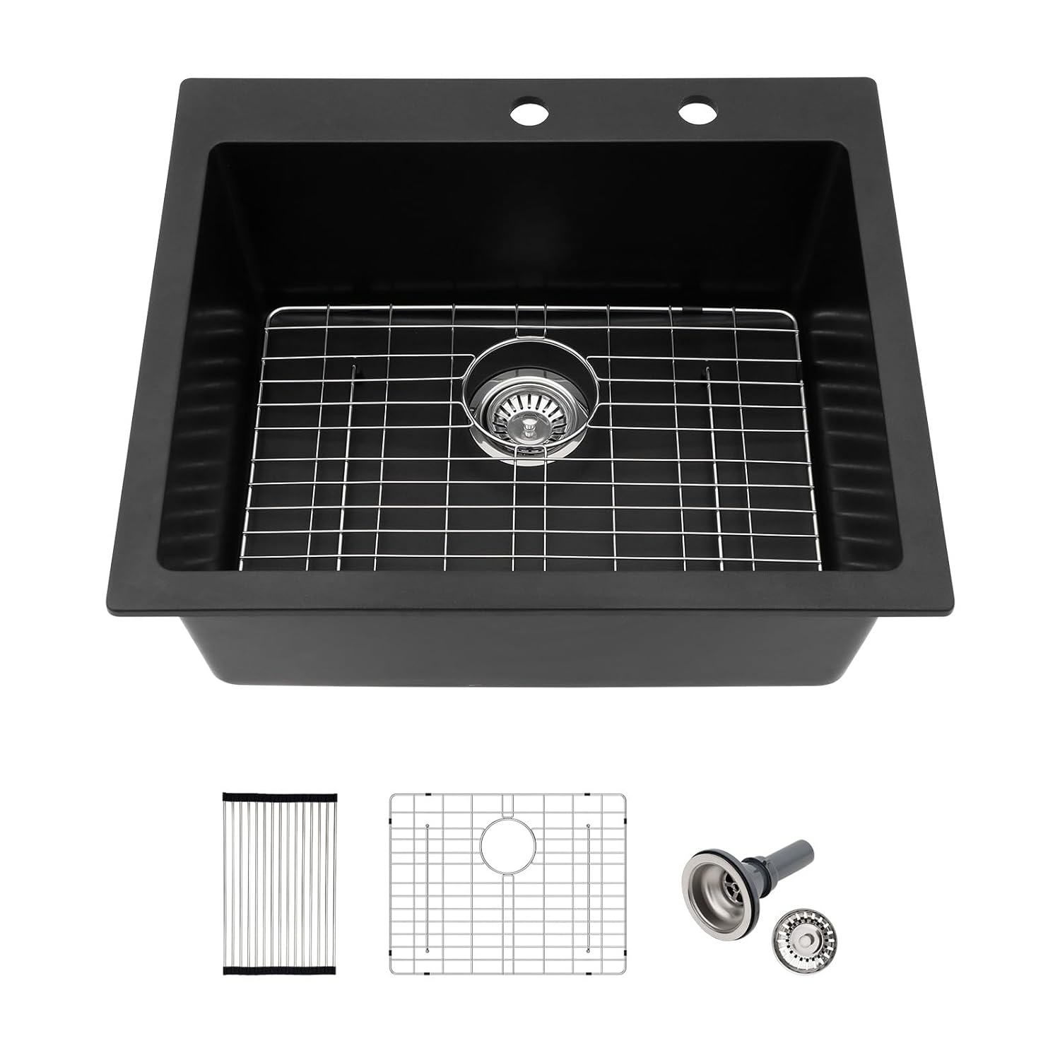 25x22 Inch Black Granite Composite Single Bowl Kitchen Sink