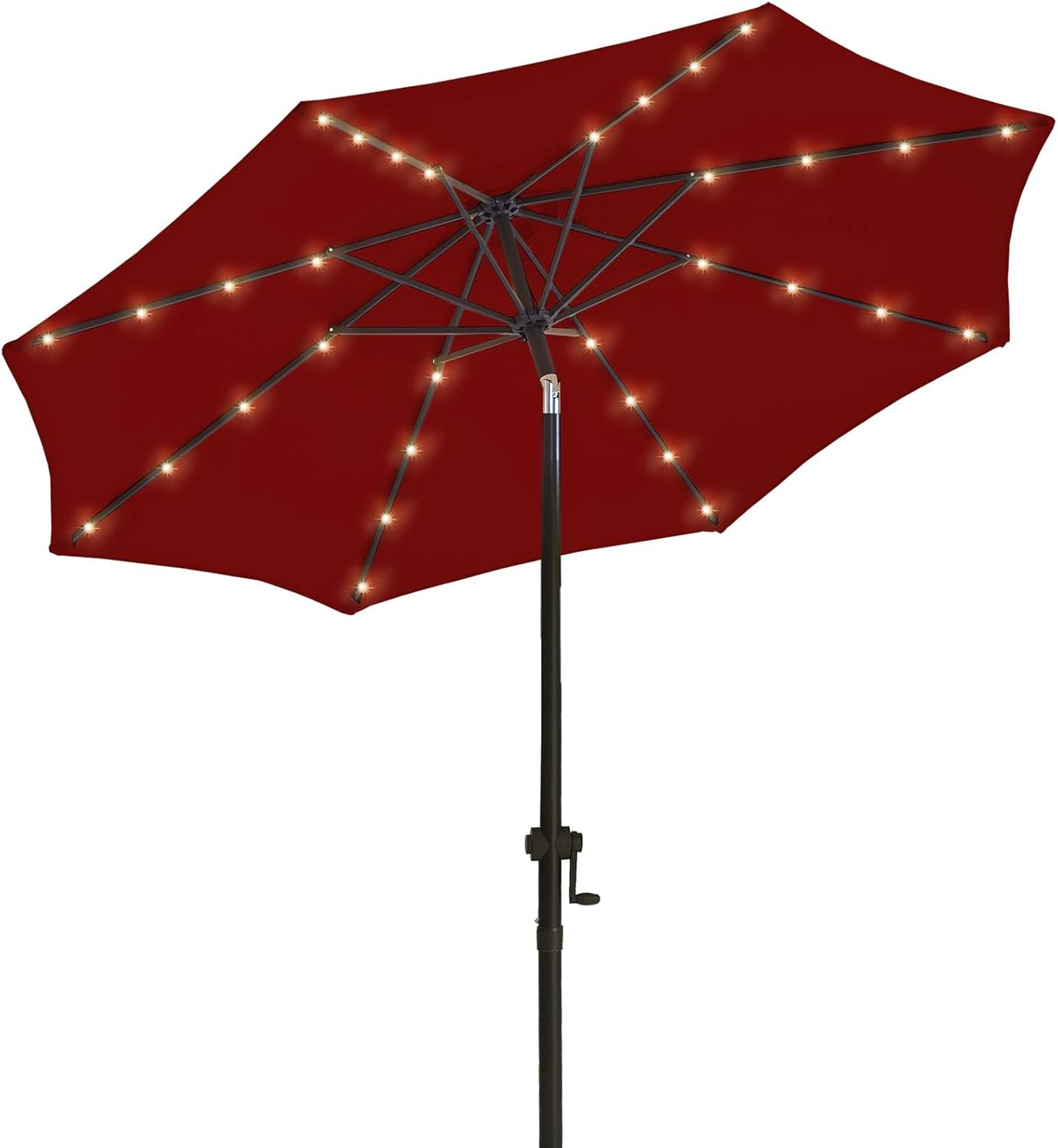 JEAREY Upgrade 9FT LED Lighted Patio Umbrella, Solar Outdoor Umbrella, Tilt Table Umbrella for Pool, Deck & Yard (Red)