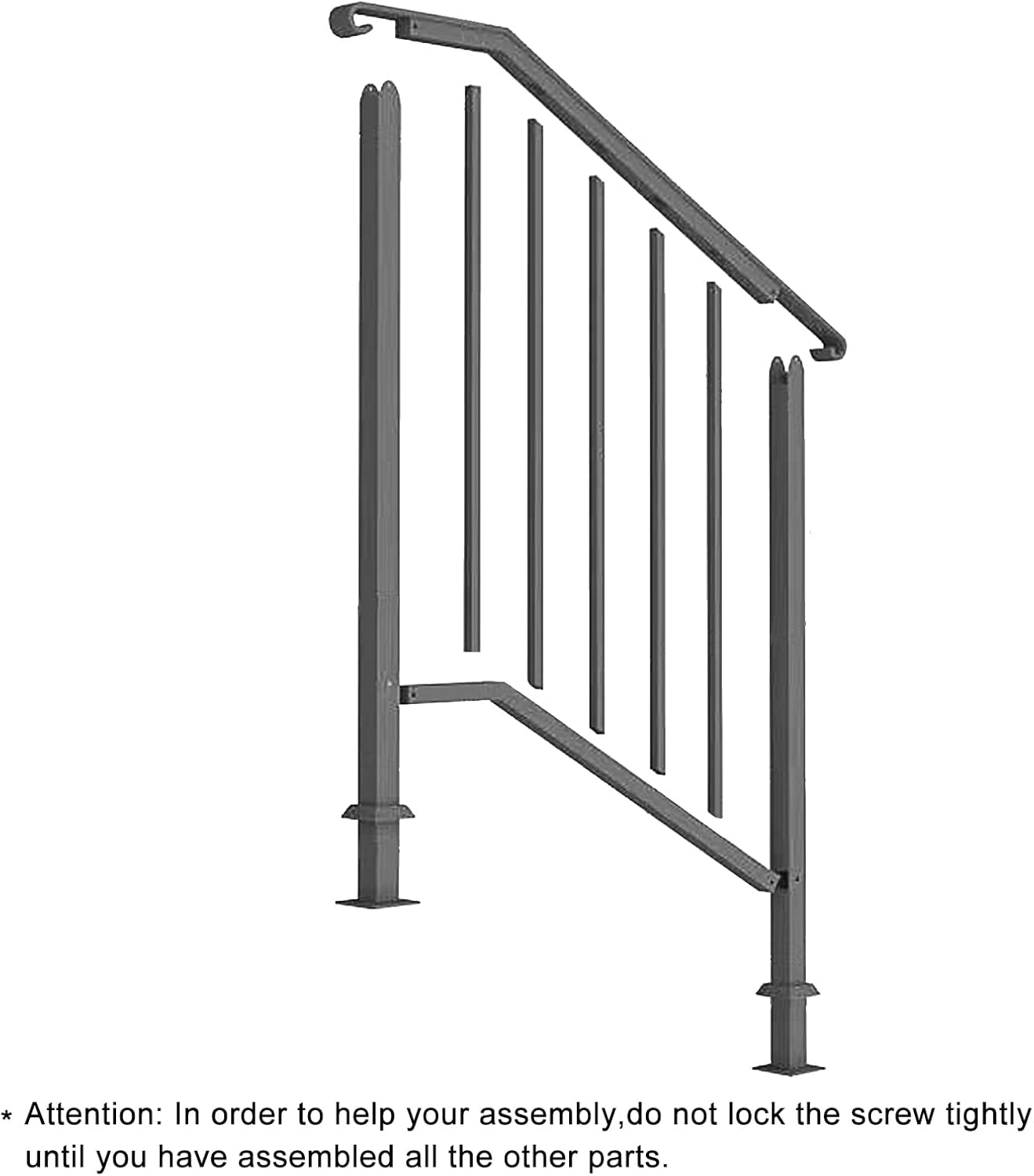 Outvita Handrails for Outdoor Steps, Black Wrought Iron Handrail Fits 2 or 3 Steps, Transitional Handrail with Installation Kit, Stair Railing for Concrete Steps or Wooden Stairs
