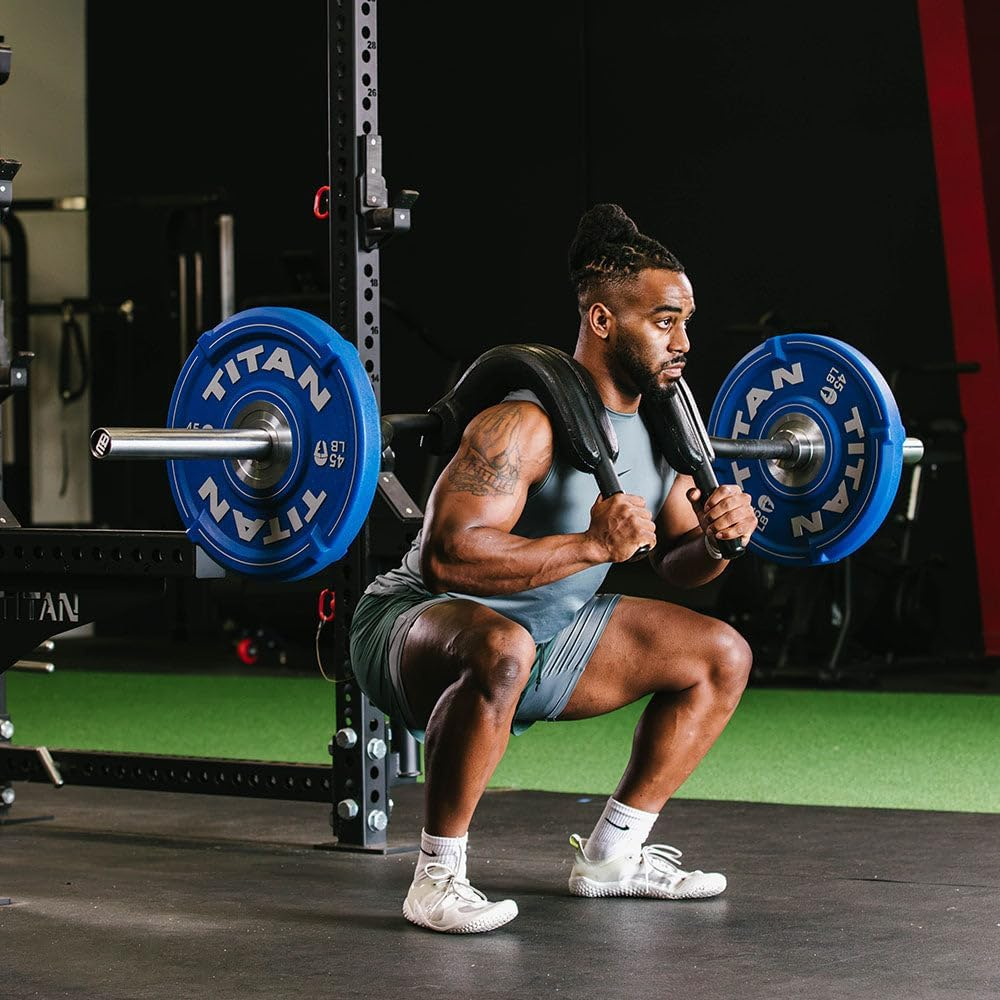 Titan Fitness Marrs-Bar, Rackable Safety Squat Cambered Barbell with 6" Drop, Rated 1,200 LB, High-Density Foam Shoulder and Arm Pads, 43mm Easy-Grip Hand Grips, Ribbed Olympic Weight Sleeves