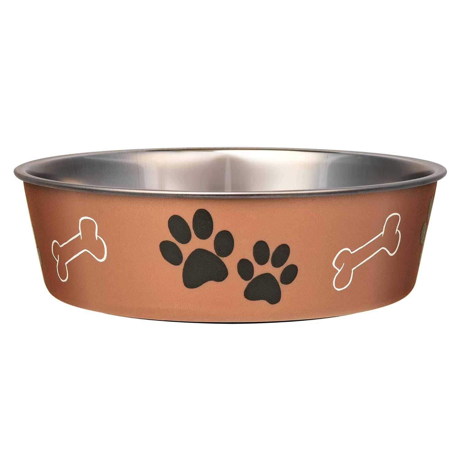 Stainless Steel Dog Dish Fun Print Feeding Bowls Non Slip Rubber Base (Medium - Copper)