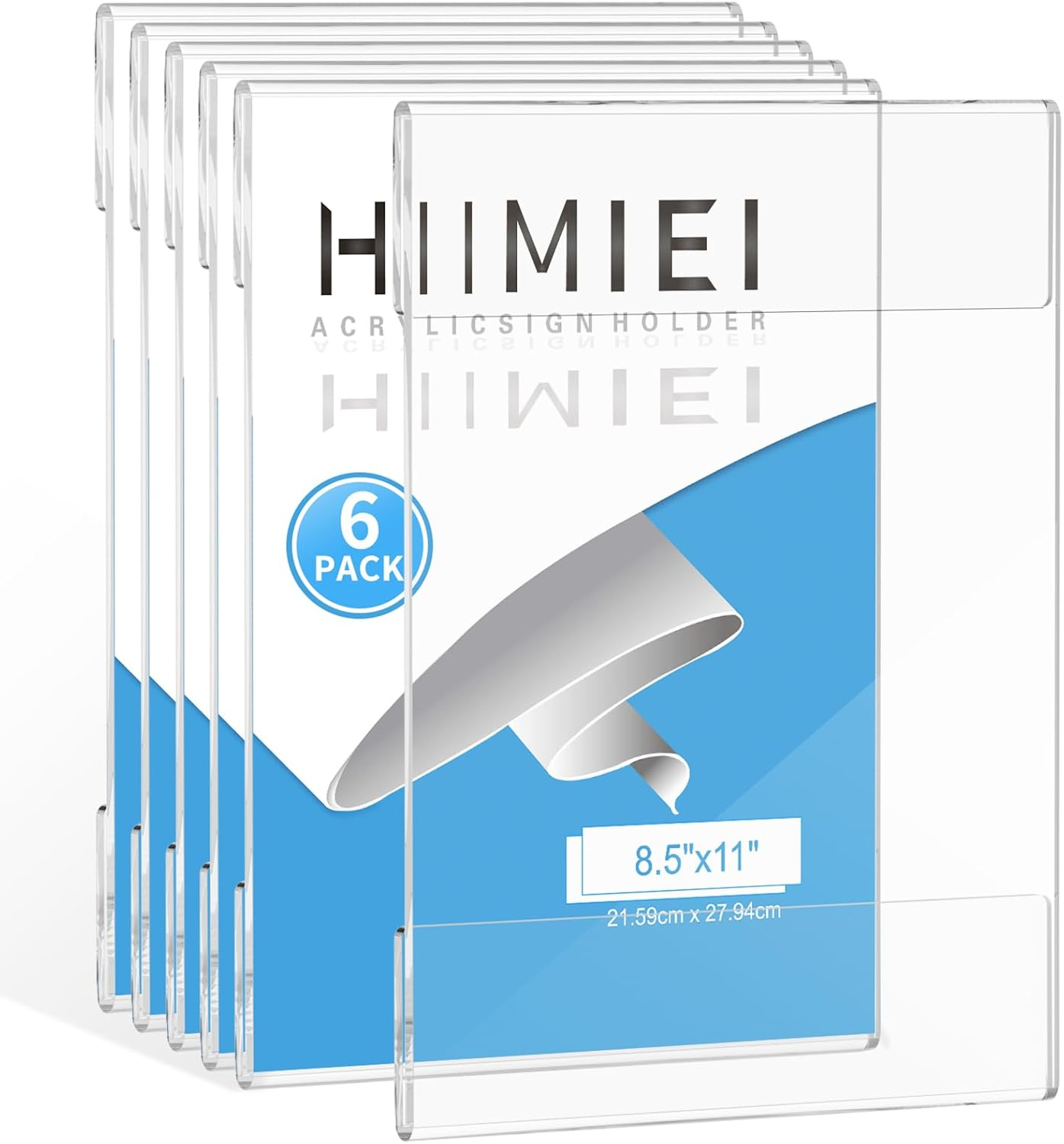 HIIMIEI Acrylic Wall Sign Holder 8.5x11 Inch Horizontal with 3M Tape, 8 1/2 x 11 Clear Plastic Plexiglass Sign Holder for Office, Home, Store, Restaurant-No Drilling(6 Pack)