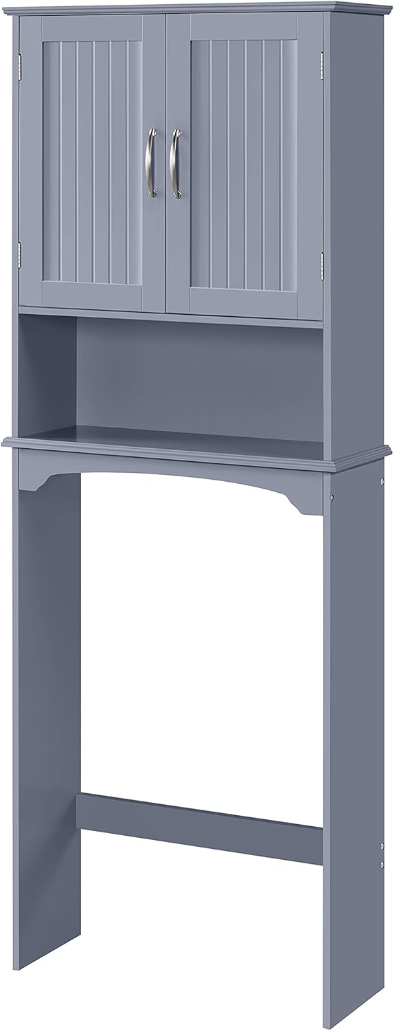 Yaheetech Over The Toilet Bathroom Cabinet with 2 Doors & Adjustable Shelf, Free Standing Toilet Rack Space-Saving, L24.5xW9xH66 Inches, Grey