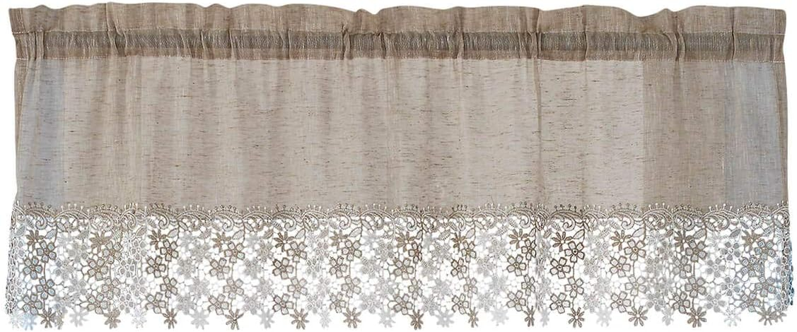 Collections Etc Renaissance Home Fashion Lillian Valance with Macrame Band, 58" X 12", Linen