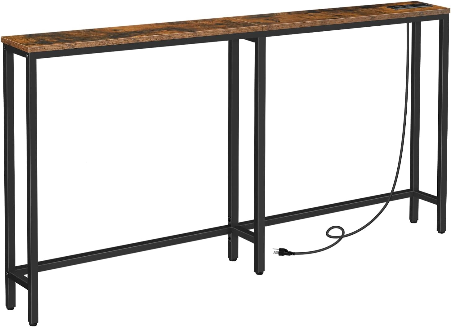 Console Table with Power Outlet, 63" Narrow Sofa Industrial Entryway Behind Couch Table with USB Ports for Entryway, Hallway, Foyer, Living Room, Bedroom CTHR16E01Z