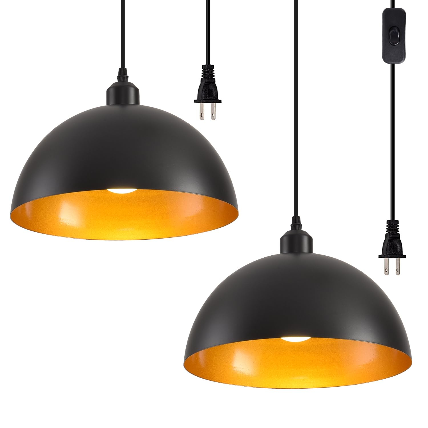 2-Pack Black Pendant Lights, 11.81'' Modern Pendant Lights Kitchen Island, Dome Large Pendant Light for Dining Room Foyer Bedroom Entryway Hallway Light Fixtures