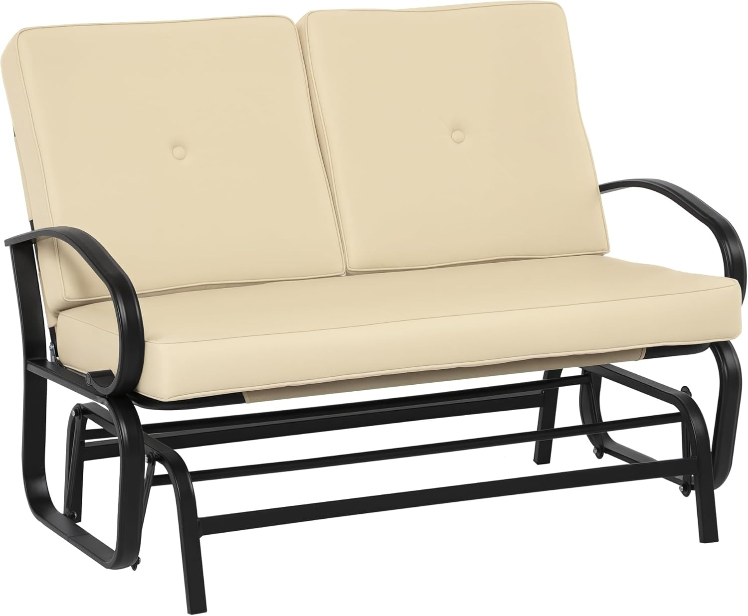 Outsunny Patio Glider Bench with Padded Cushions and Armrests, Outdoor 2-Person Swing Rocking Chair Loveseat with Sturdy Frame, Beige