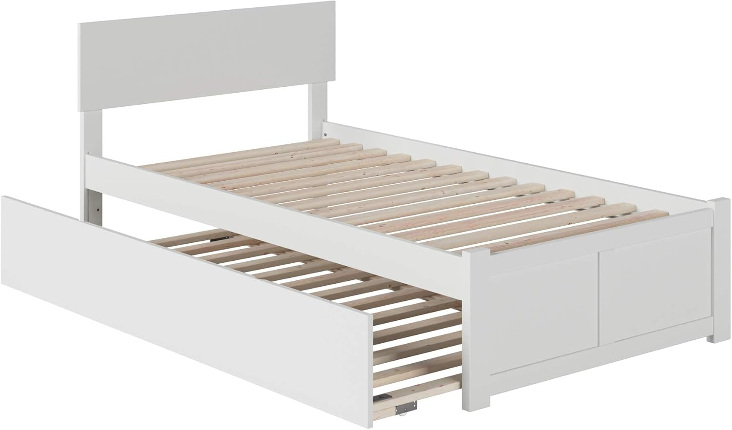 Orlando Twin Extra Long Bed with Footboard and Twin Extra Long Trundle in White