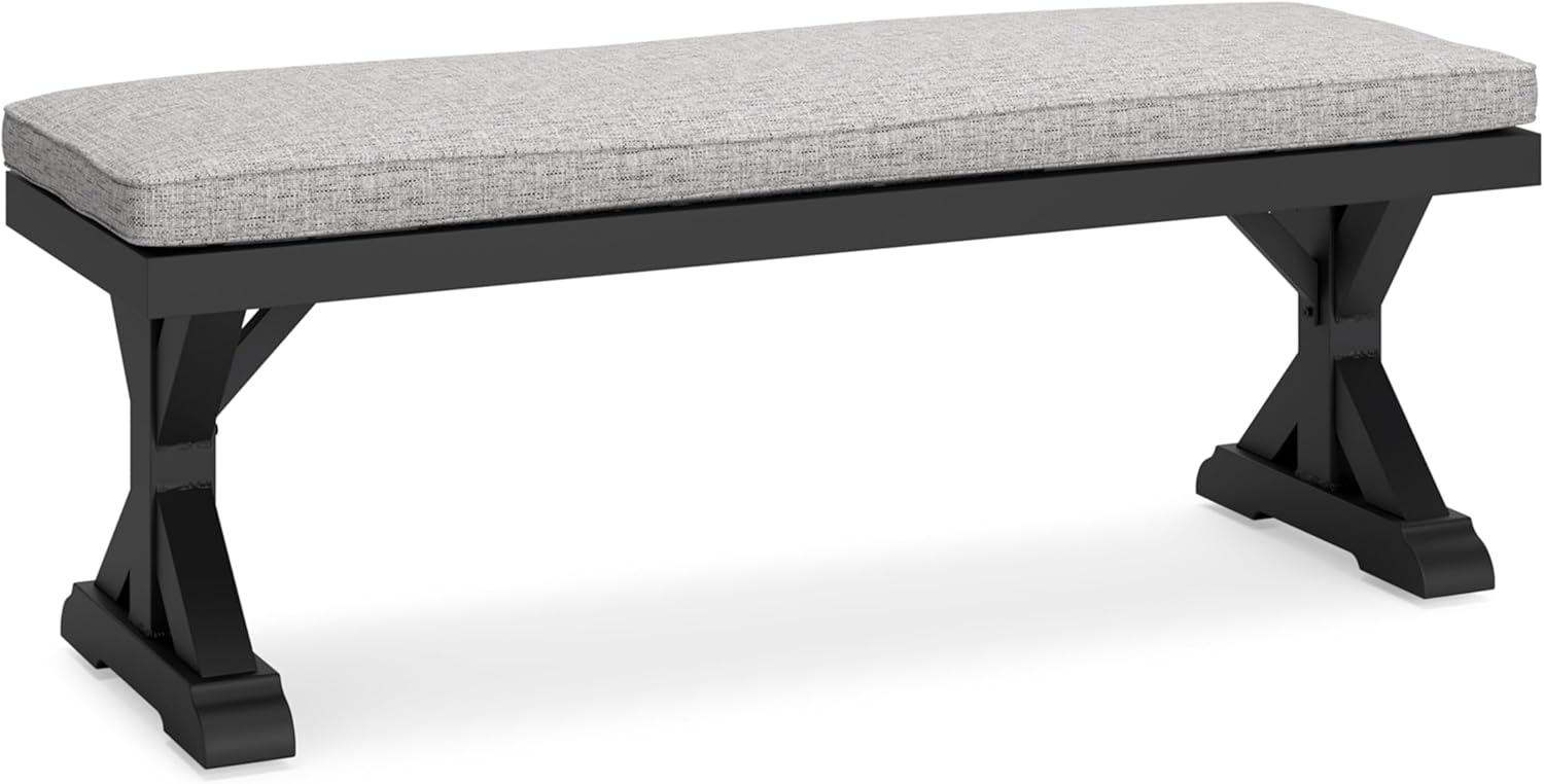 Signature Design by Ashley Beachcroft Outdoor Bench with Cushion, Black & Light Gray