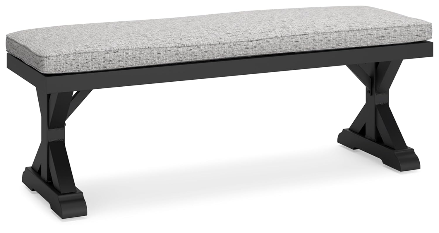 Signature Design by Ashley Beachcroft Outdoor Bench with Cushion, Black & Light Gray
