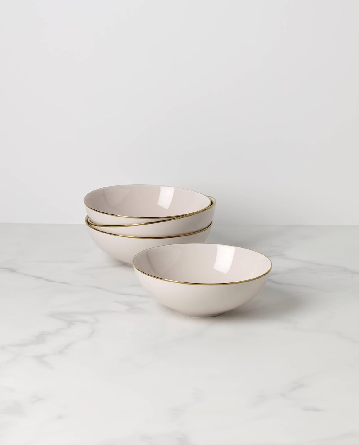 Trianna Blush Porcelain All-Purpose Bowls with Gold Accents, Set of 4