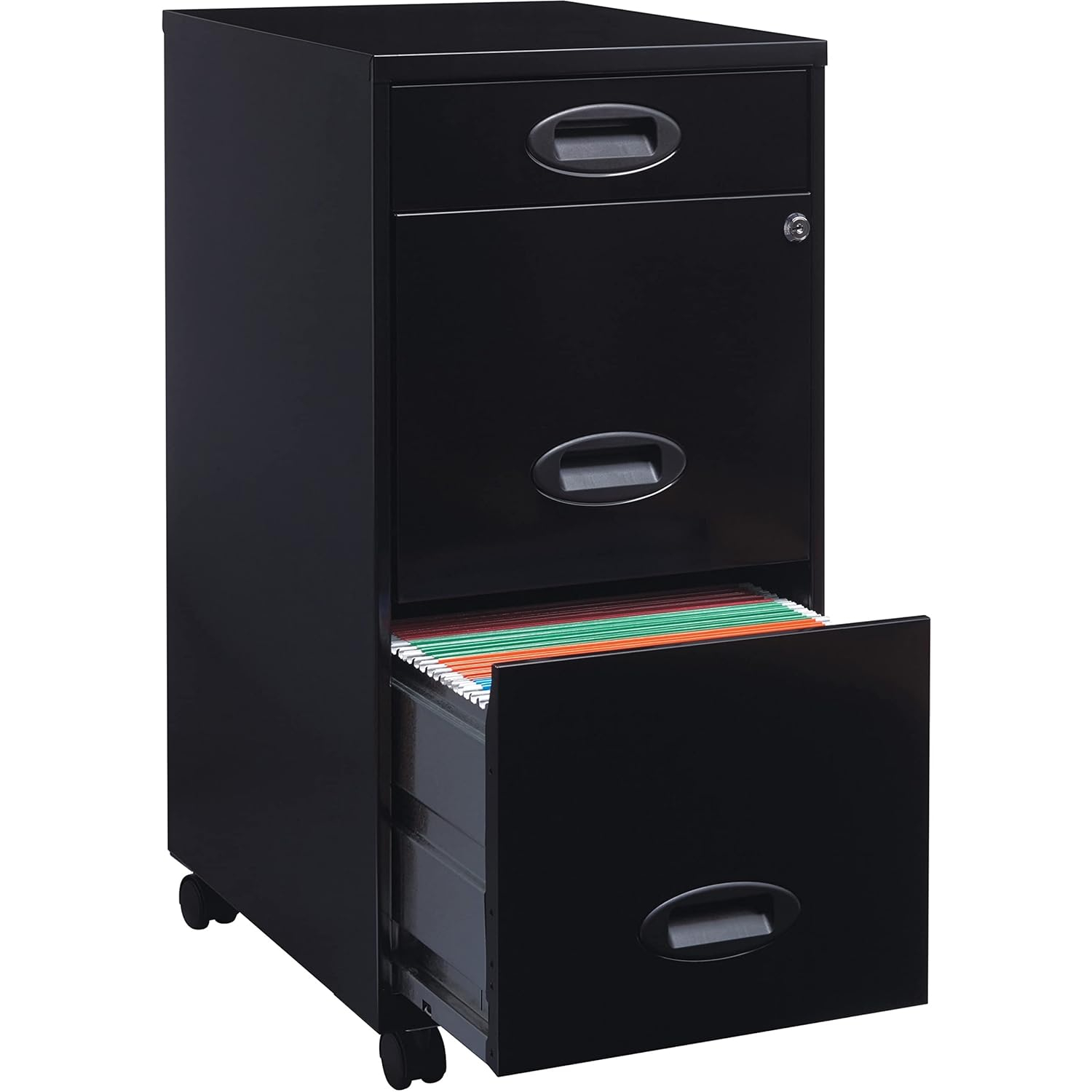 Black 3-Drawer Mobile Steel File Cabinet with Lock