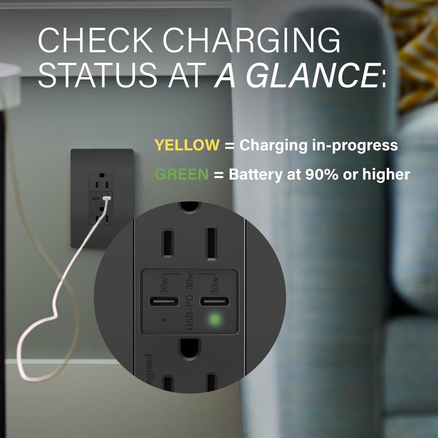 radiant 15 Amp 125-Volt Tamper-Resistant Duplex Outlet with Ultra-Fast 6A PLUS 30W Power Delivery USB C/C, Black