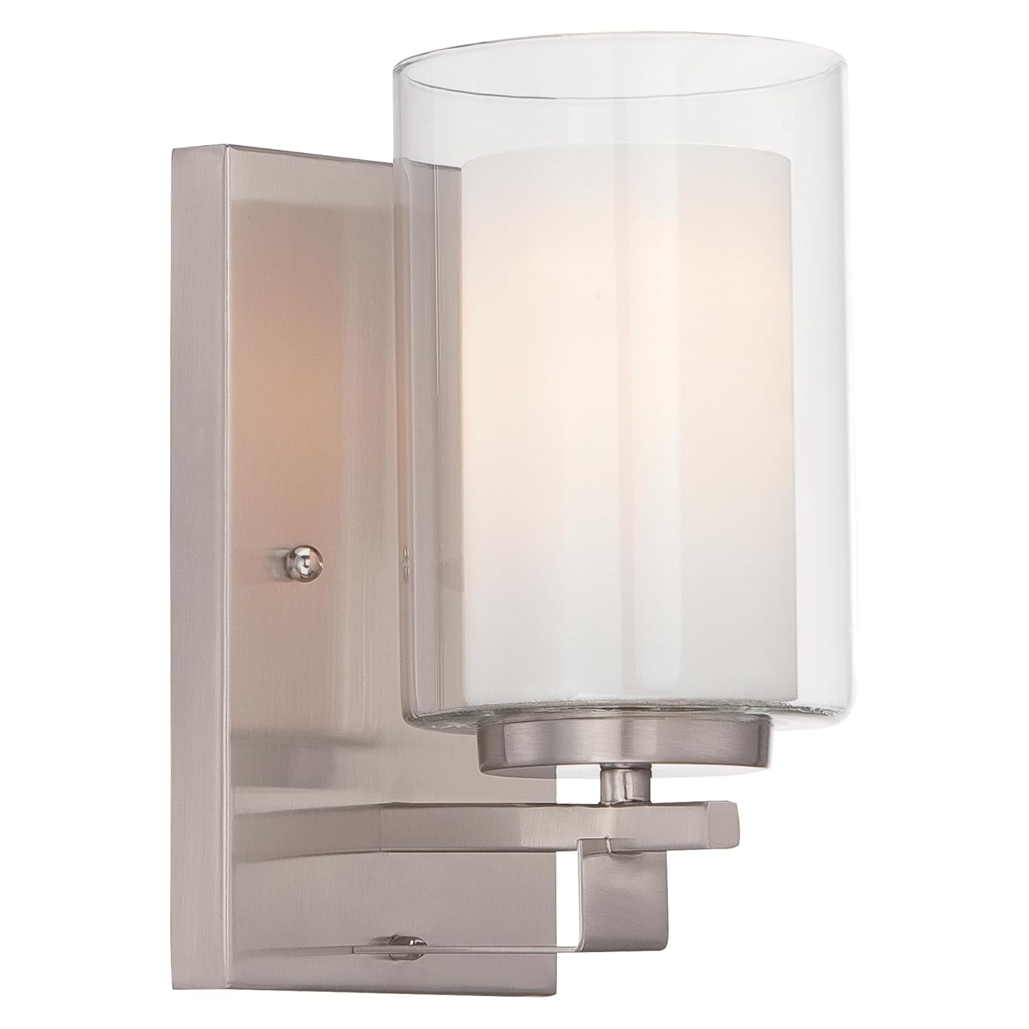 Brushed Nickel Outdoor Cylinder Wall Sconce with Etched Glass
