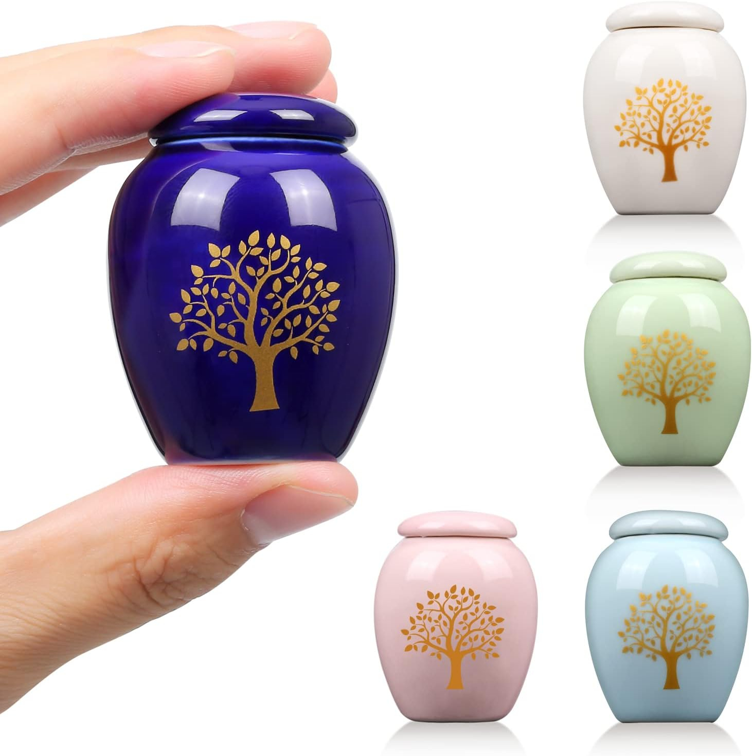 Mini Urns for Human Ashes Set of 5,Small Urns for Human Ashes Keepsake,Decorative Ceramic Tree of Life Urn,Baby & Pet Urn