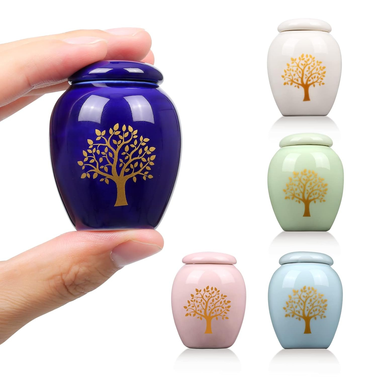 Mini Urns for Human Ashes Set of 5,Small Urns for Human Ashes Keepsake,Decorative Ceramic Tree of Life Urn,Baby & Pet Urn
