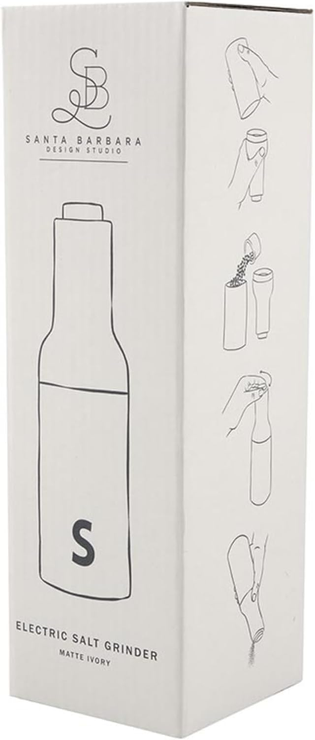 Santa Barbara Design Studio Matte Ivory Grinder Soft Touch Battery Operated Stainless Steel Electric Grinder, 8.7" Tall x 2.75" Diameter, Salt