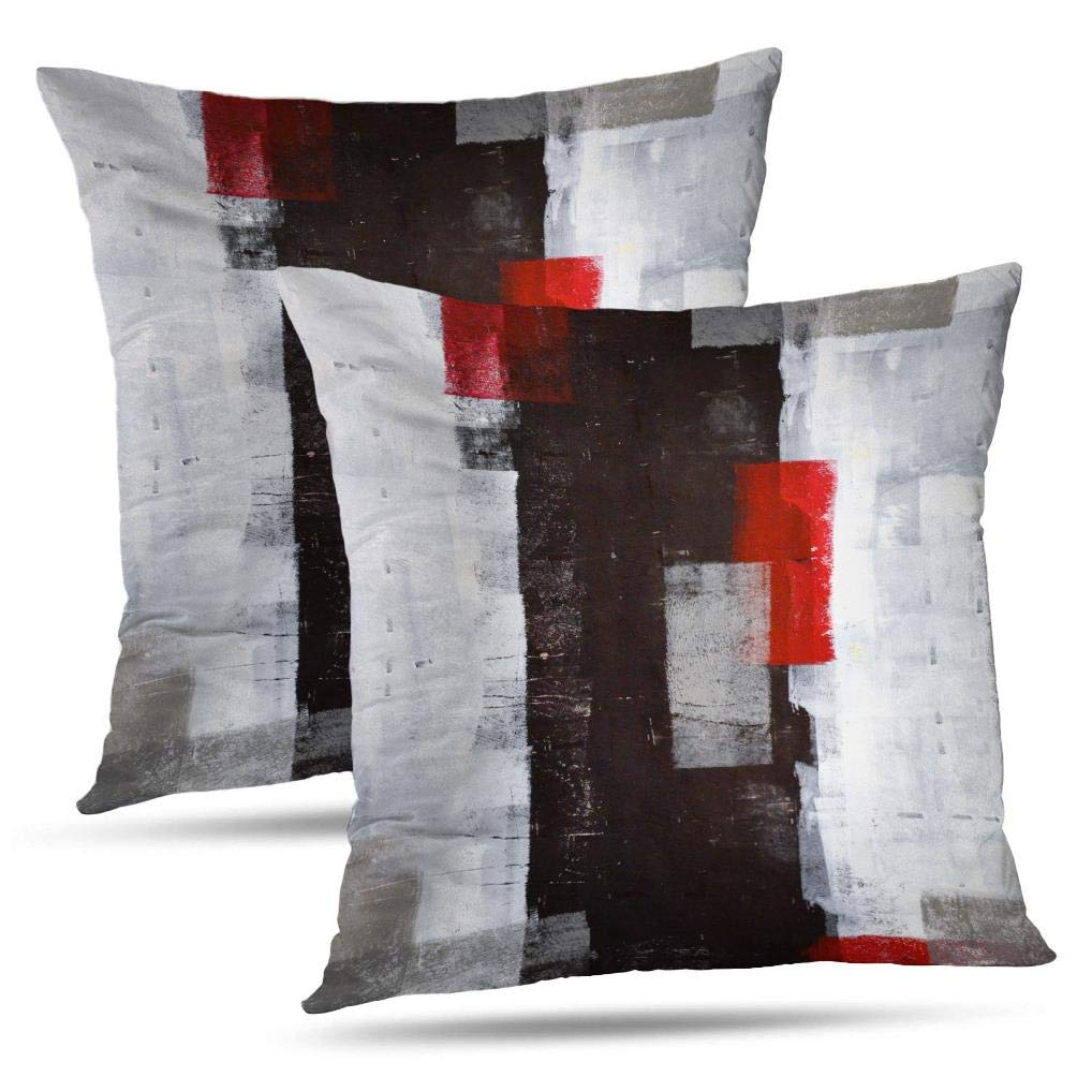 Modern Red and Grey Cotton Polyester 16" Pillow Cover Set