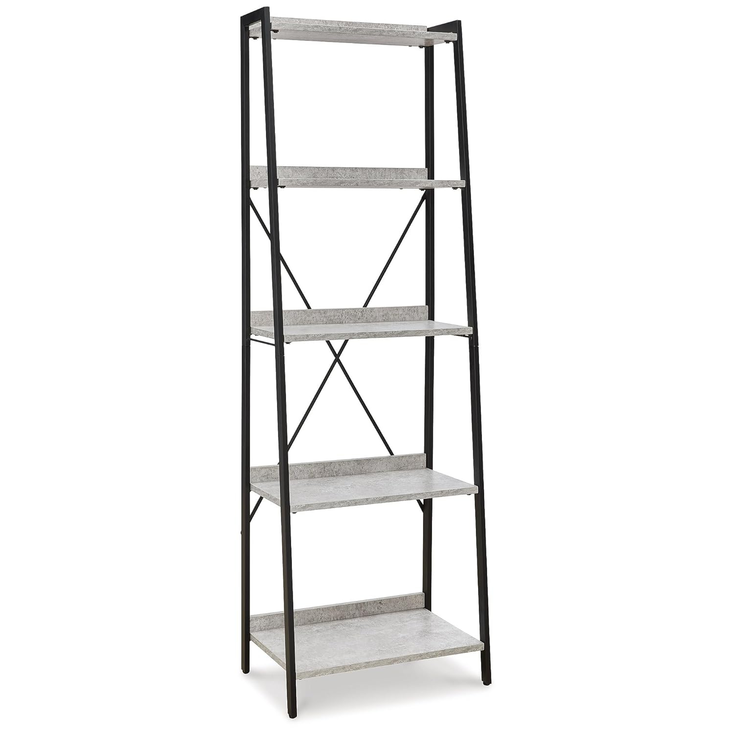 Contemporary Black and Gray Faux Concrete 5-Shelf Bookcase