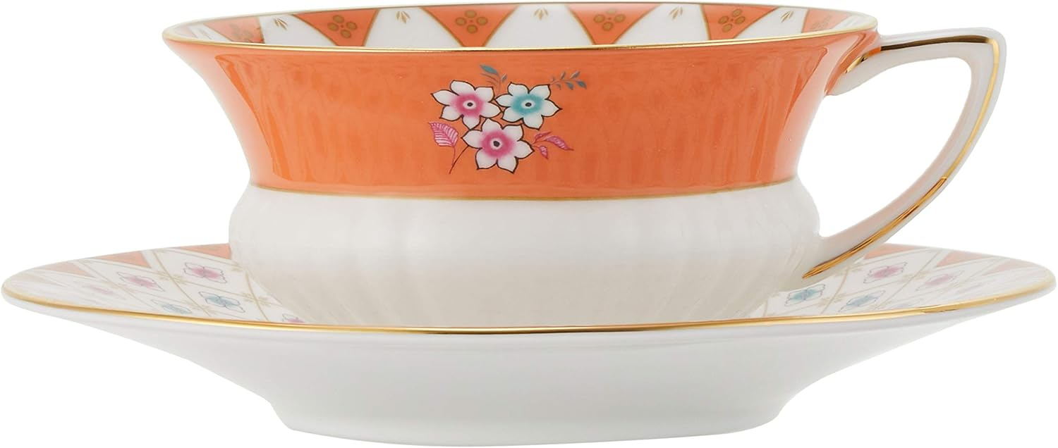 Wedgwood Wonderlust Peony Diamond 2 Piece Bone China Teacup and Saucer Set & Reviews | Wayfair