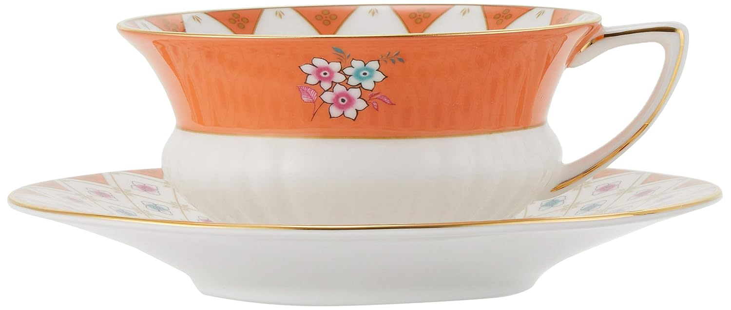 Wedgwood Wonderlust Peony Diamond 2 Piece Bone China Teacup and Saucer Set & Reviews | Wayfair