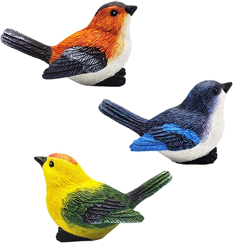 3 Pcs Miniature Bird Decorative Figurines Garden Statue Birds Figures Decor Mini Bird Figures Animal Model Toys Cake Topper Flower Pots Plant Ornaments Fairy Garden Decor, 3 Color