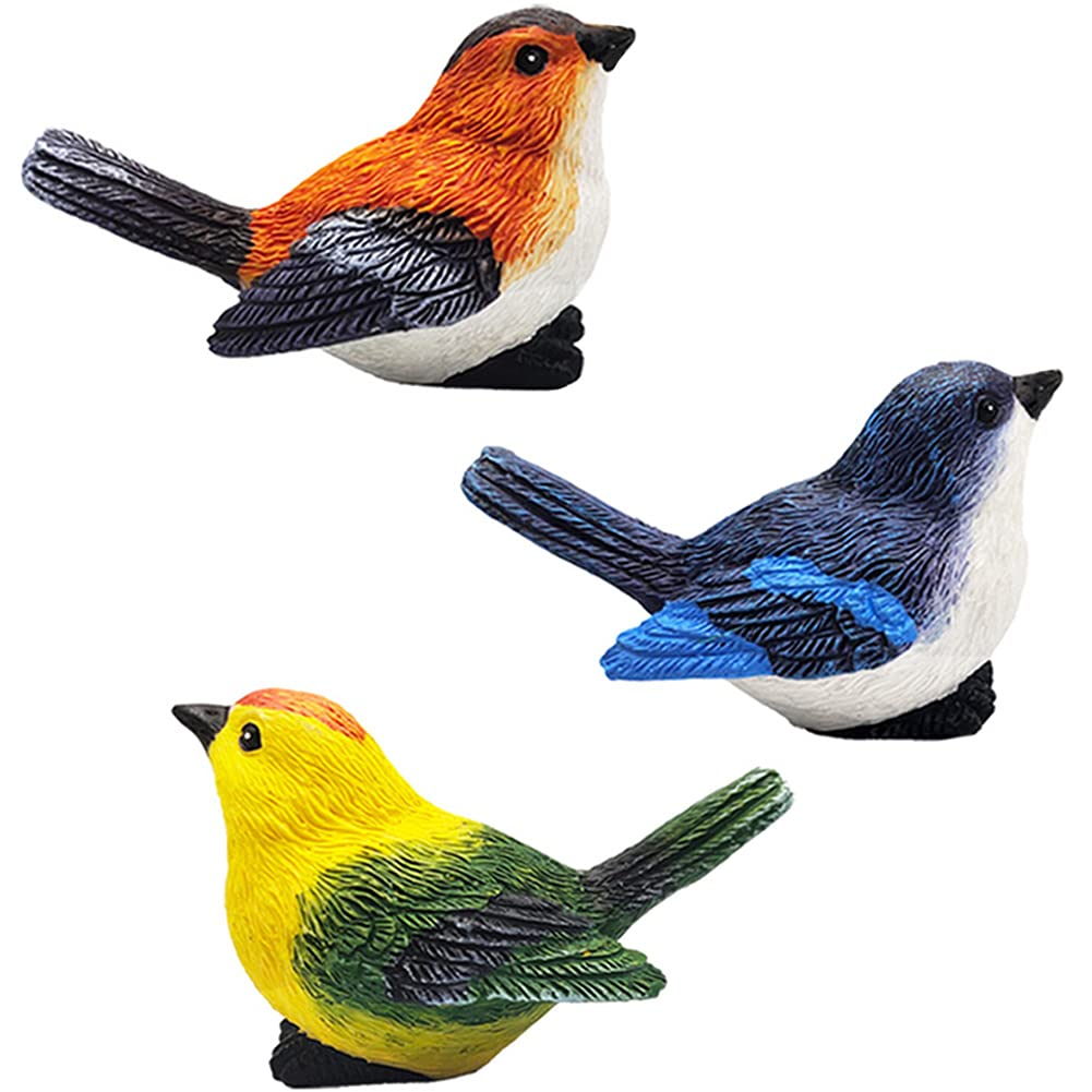 3 Pcs Miniature Bird Decorative Figurines Garden Statue Birds Figures Decor Mini Bird Figures Animal Model Toys Cake Topper Flower Pots Plant Ornaments Fairy Garden Decor, 3 Color
