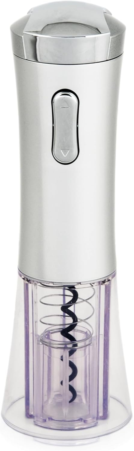 True Lux Electric Wine Opener, Rechargeable Corkscrew with Charger, Silver