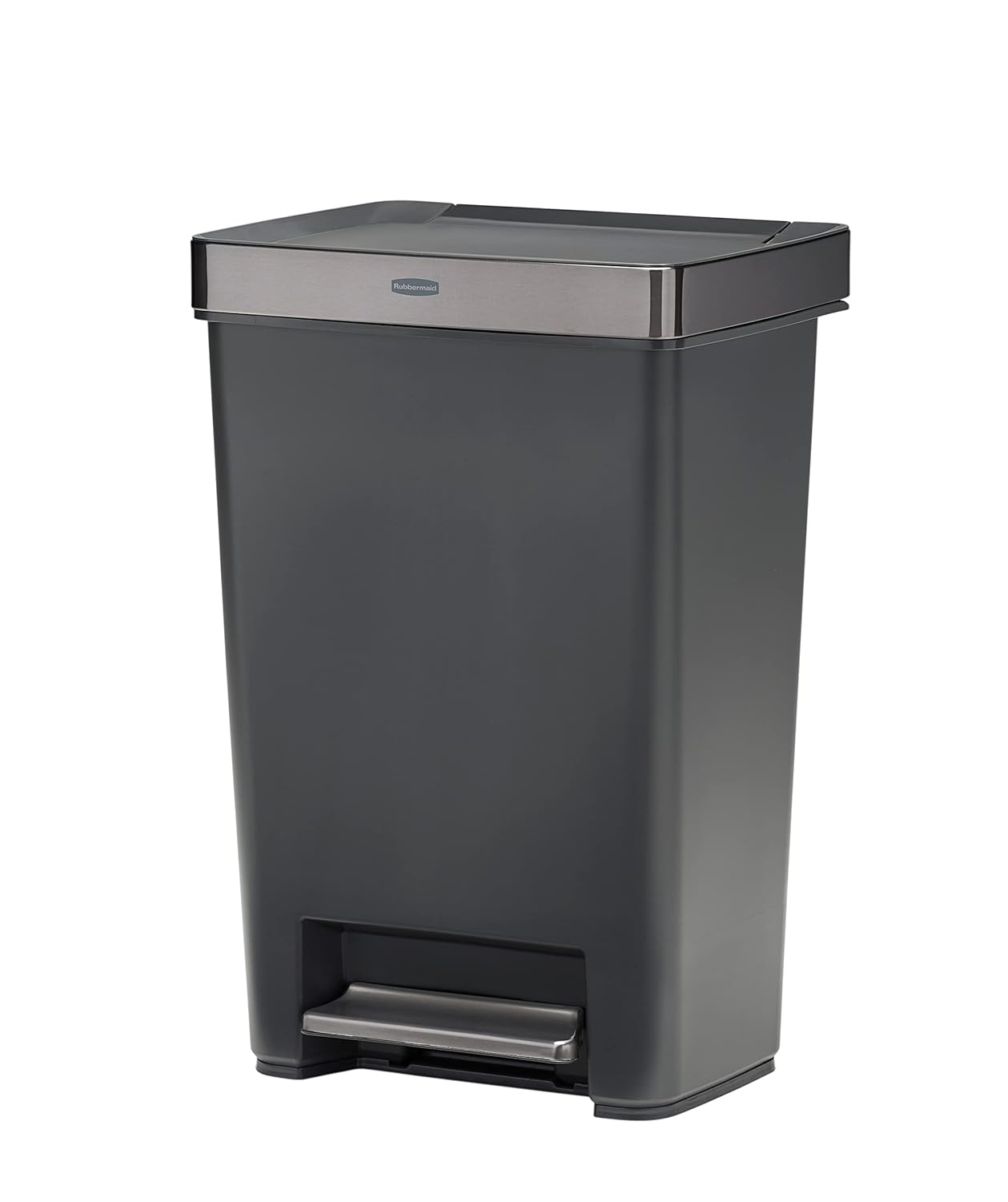 Rubbermaid Premier Series III Step-On Trash Can for Home and Kitchen, with Stainless Steel Rim, 12.4 Gallon, Charcoal, for Home/Kitchen/Garage/Apartment/Office