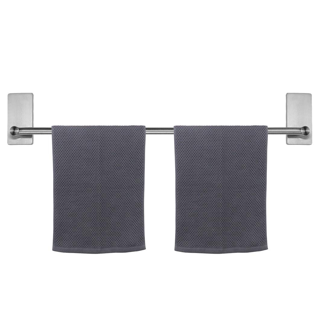 NearMoon Self Adhesive Bathroom Towel Bar- Stainless Steel Bath Wall Shelf Rack Hanging Towel Stick On Sticky Hanger Contemporary Style, NO Drilling (1 Pack, Brushed Nickel, 27-Inch Towel Rack)