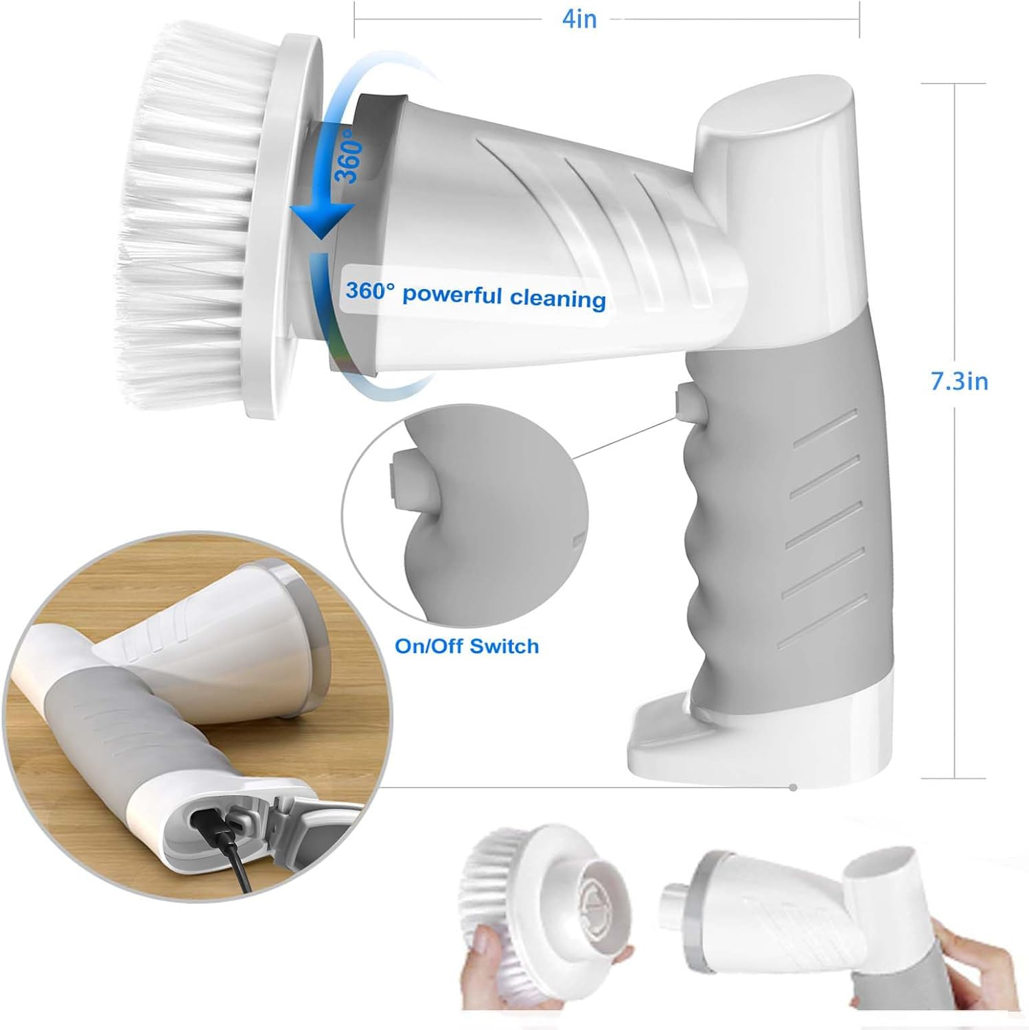 SZFIXEZ Electric Spin Scrubber, Cordless Electric Cleaning Brush for Bathroom Electric Spin Cleaner with 4 Replaceable Shower Cleaning Brush Heads for Wall, Stove, Tile, Bathtub, Toilet, Window