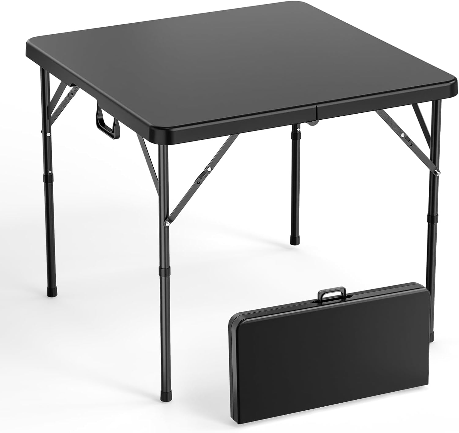 VINGLI 34" Fold in Half Square Table, Bi-Folding Commercial Table, Portable Plastic Dining Card Table for Kitchen or Outdoor Party Wedding Event, Black