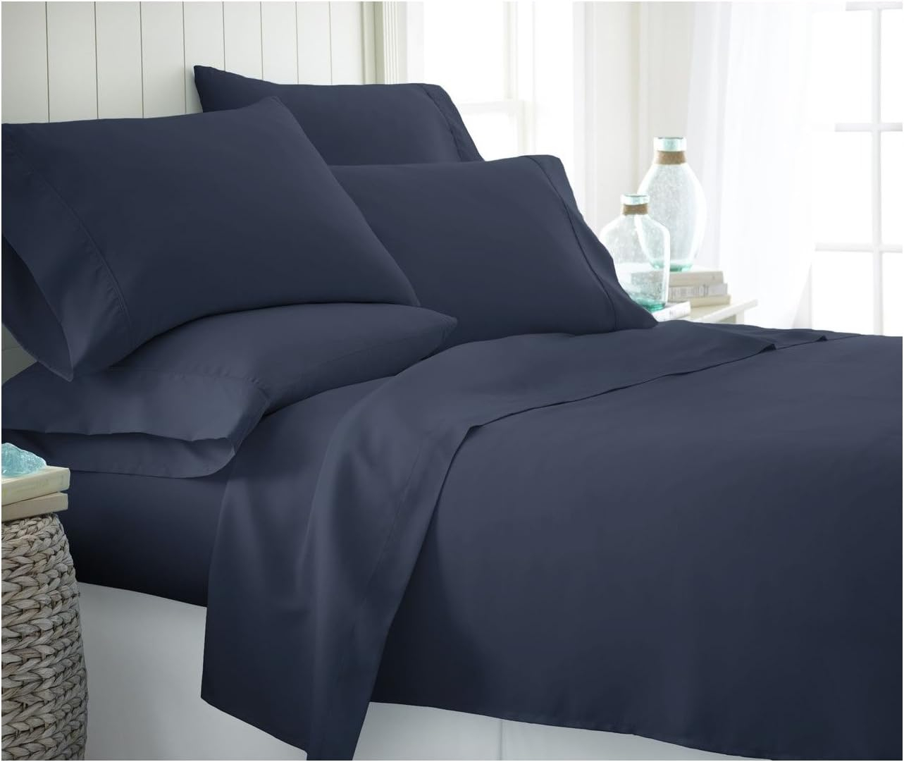 Linen Market Queen Sheet Set 6 Piece - Ultra Comfortable & Breathable Cooling Queen Bed Sheets - Deep Pocket & Wrinkle-Free Sheets Fits 16" Mattress - Extra Soft & Oeko-TEX Certified - Navy