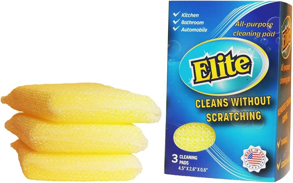 Elite Yellow Non-Scratch Polyester Scrub Sponge, 3 Pack